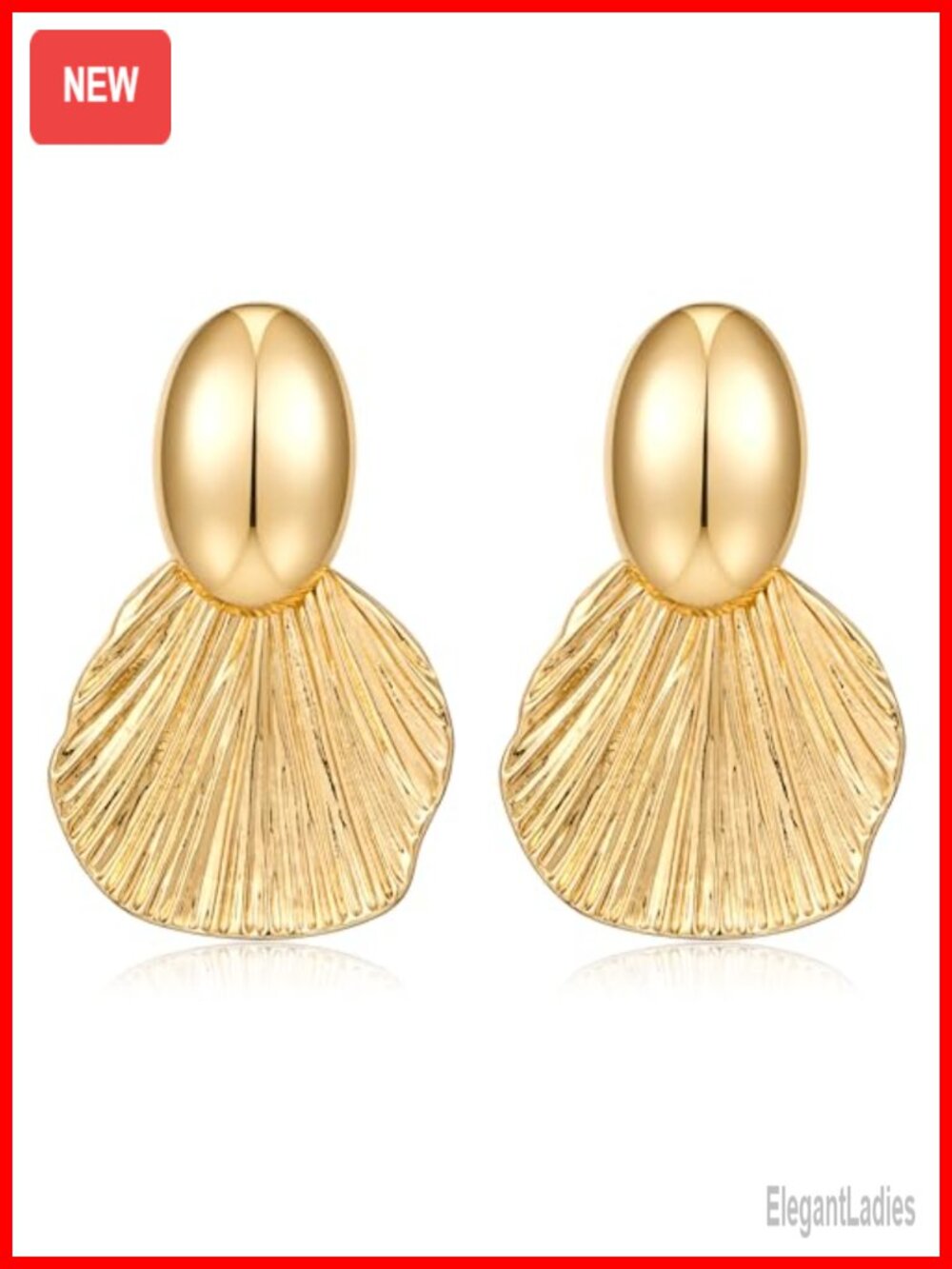 Gold Plated Dangle Earrings Chunky Fan Shell Statement Jewelry